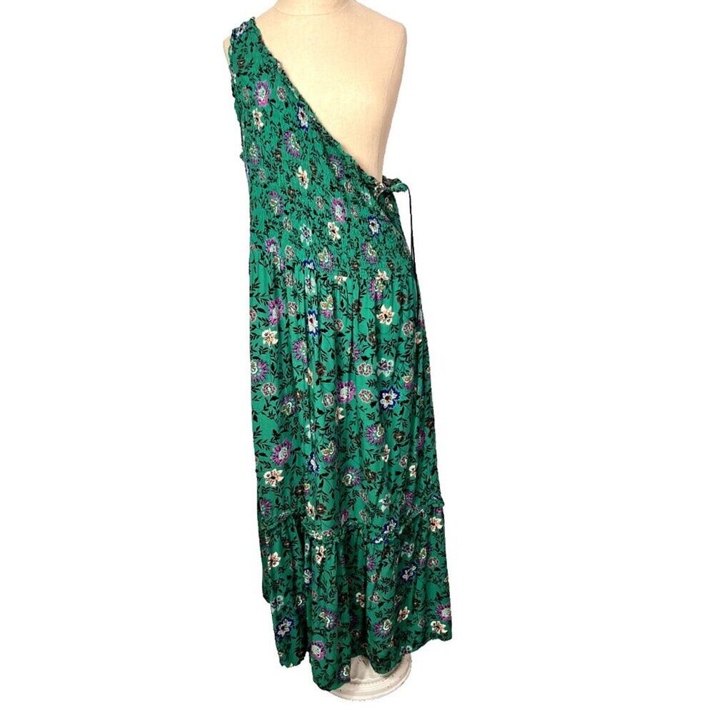 Knox Rose Dress Women's Plus XXL Green One Shoulder Aline Smocked Tiered Floral
